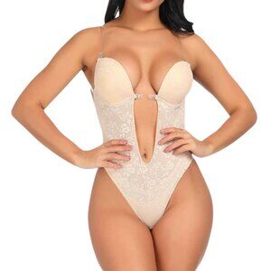 Discreet Backless Shaping Bodysuit U Plunge Seamless Bridal Lace Thong Shapewear